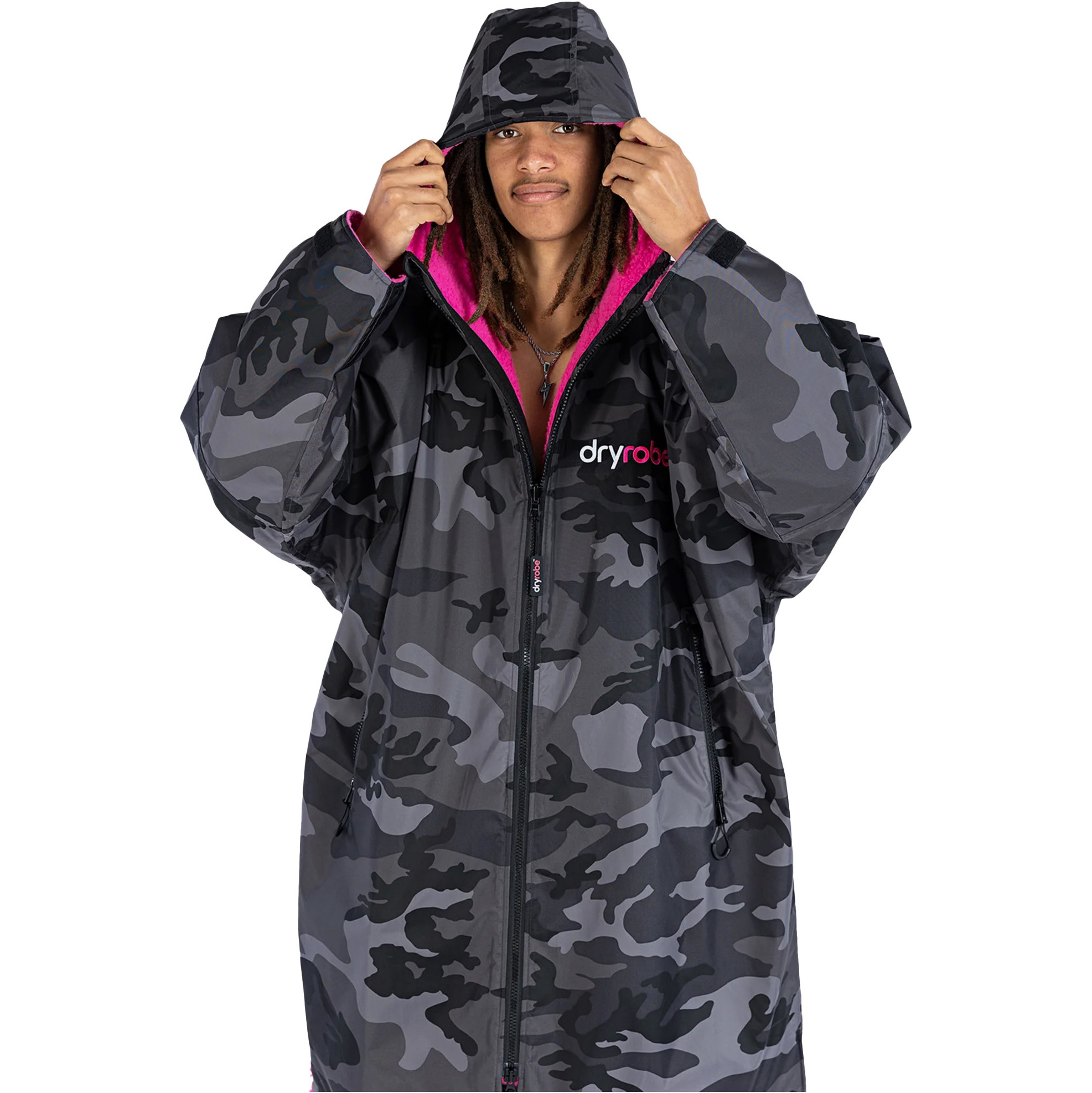 2026 Dryrobe Advance Long Sleeve Changing Robe DALSV3 - Black Camo / Pink